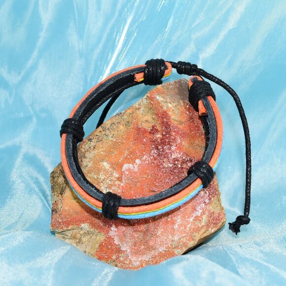 Cameron Mens Layer Hemp Leather Bracelet Black Orange Yellow Blue Gift Packaged - Picture 2 of 9